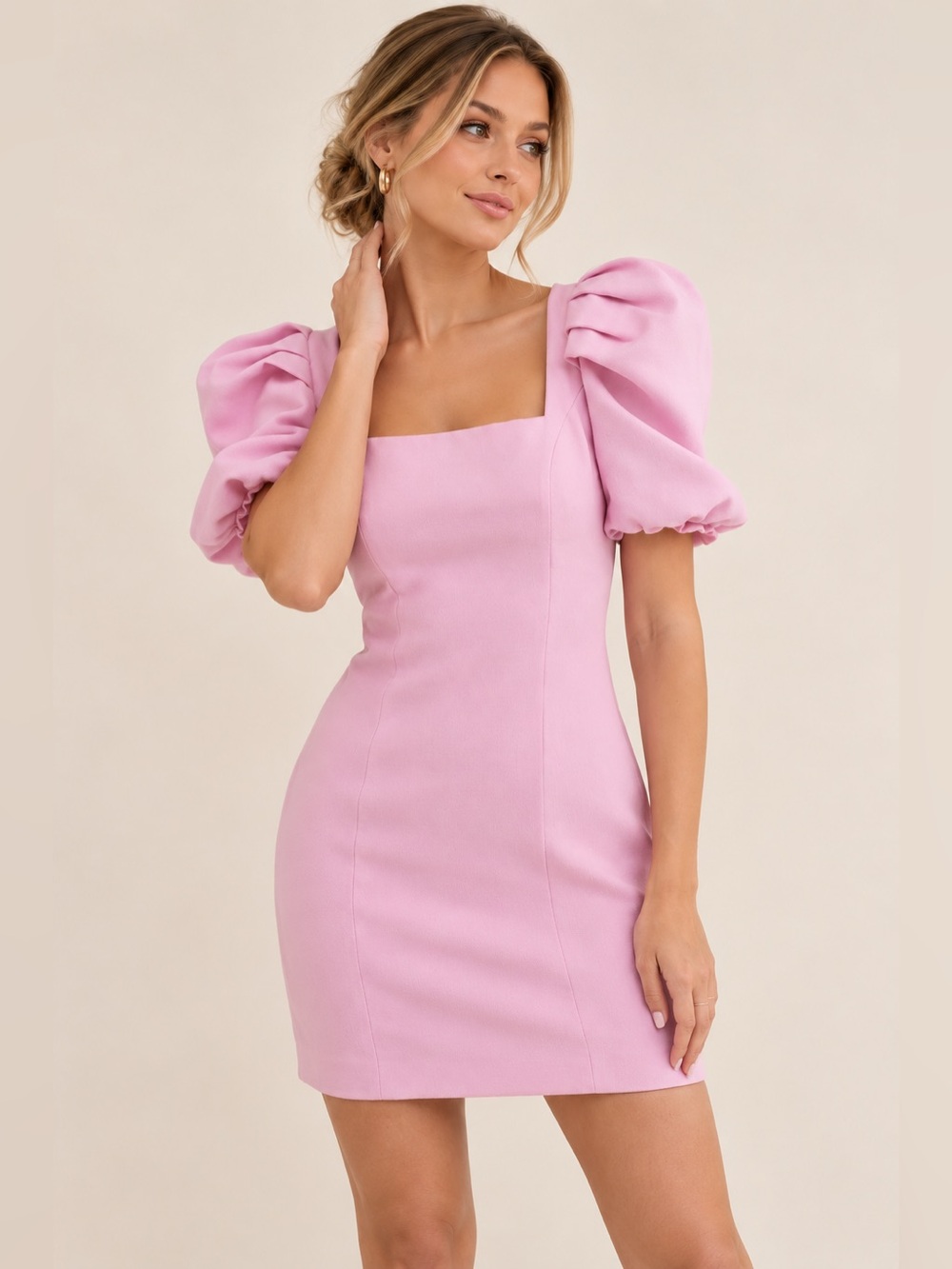 Elliatt Alondra Dress Medium Pink Puff Sleeve Mini Square Neck Cocktail Formal M